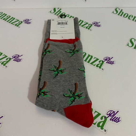 Ugly Christmas Socks Holiday Time Crew Palm Tree Lights Gray Red Mens 6 - 12 - Picture 4 of 5